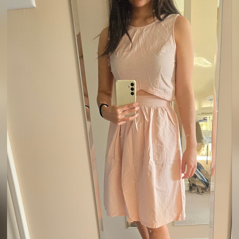 Pastel pink cotton tank and skirt set, S